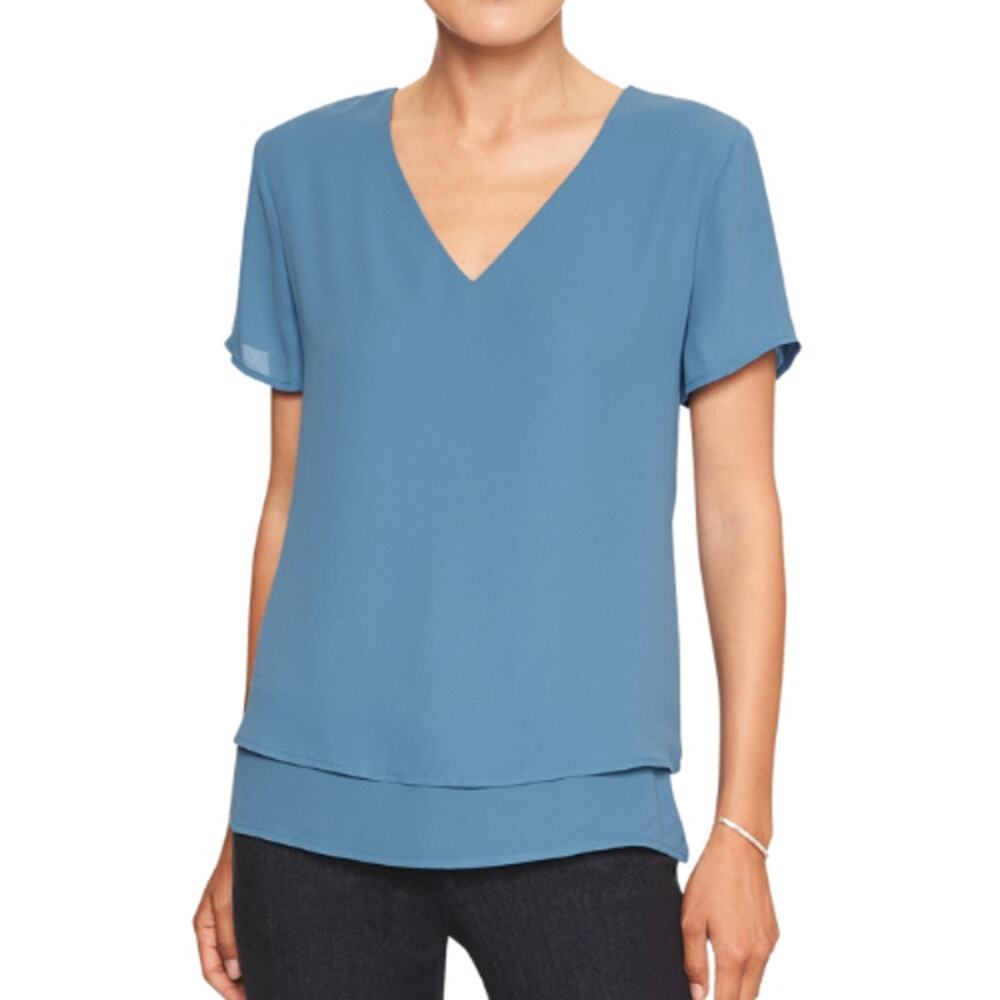 Banana Republic Blue Double Vee V-Neck Layered Blouse – EUC Size Large